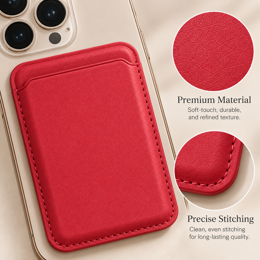 Premium Magnetic Leather Card Holder | N52 Magnet & RFID Block - Red