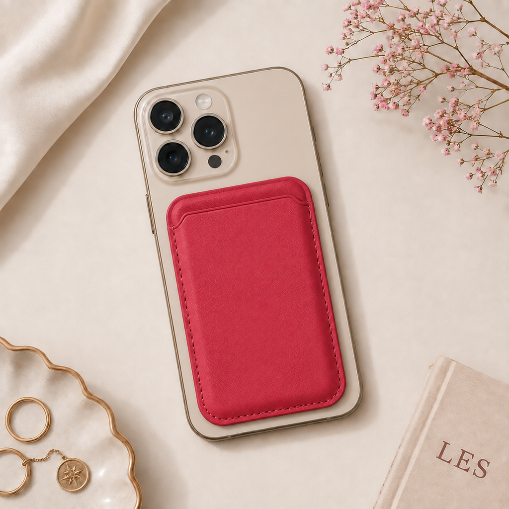 Premium Magnetic Leather Card Holder | N52 Magnet & RFID Block - Red