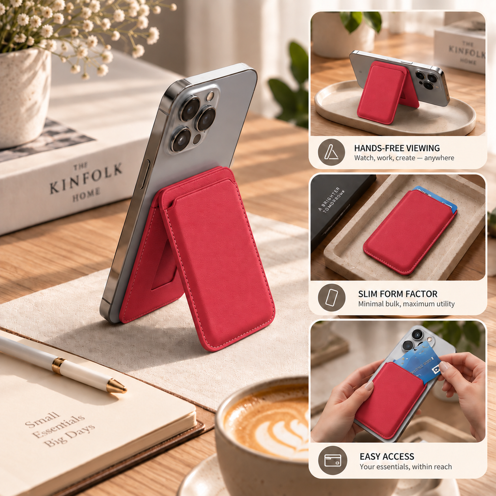 Premium Magnetic Leather Card Holder | N52 Magnet & RFID Block - Red