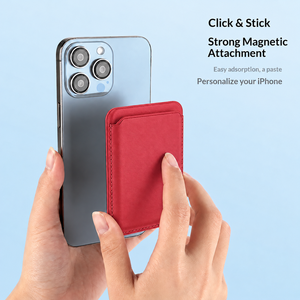 Premium Magnetic Leather Card Holder | N52 Magnet & RFID Block - Red