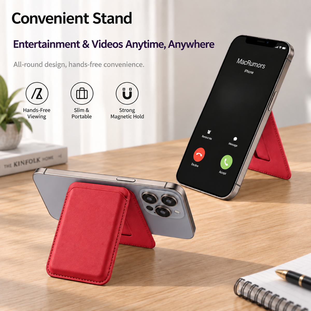 Premium Magnetic Leather Card Holder | N52 Magnet & RFID Block - Red