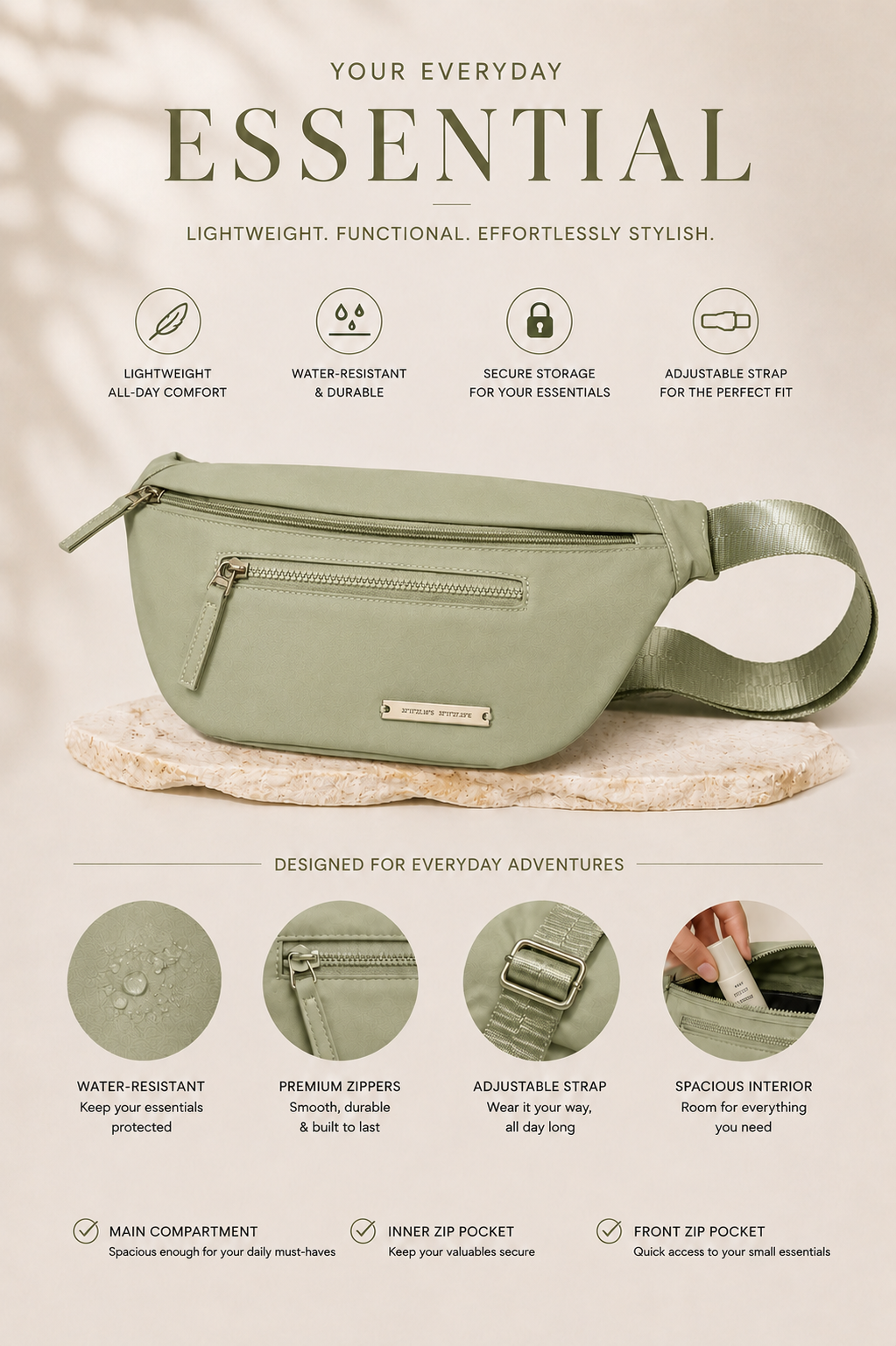 Drift Crossbody Fanny Bag (Sage)