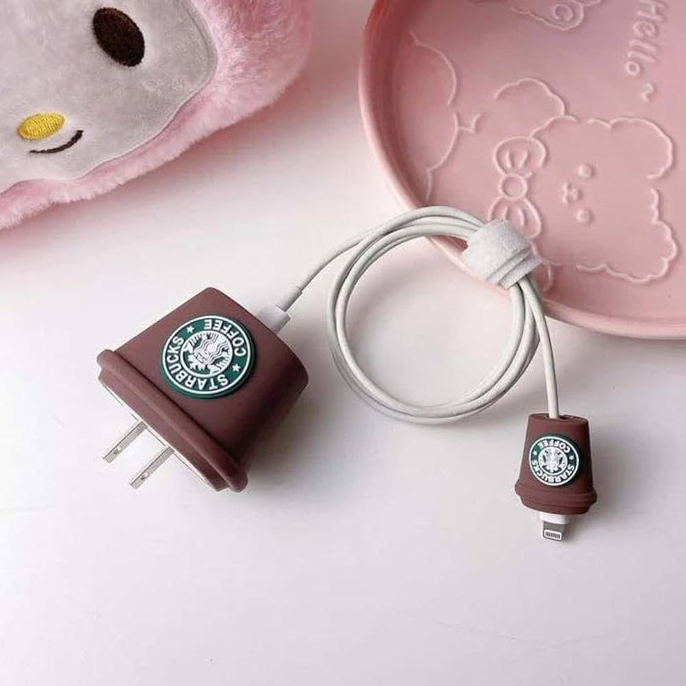 Starbucks Themed Brown Charger & Cable Protective Case