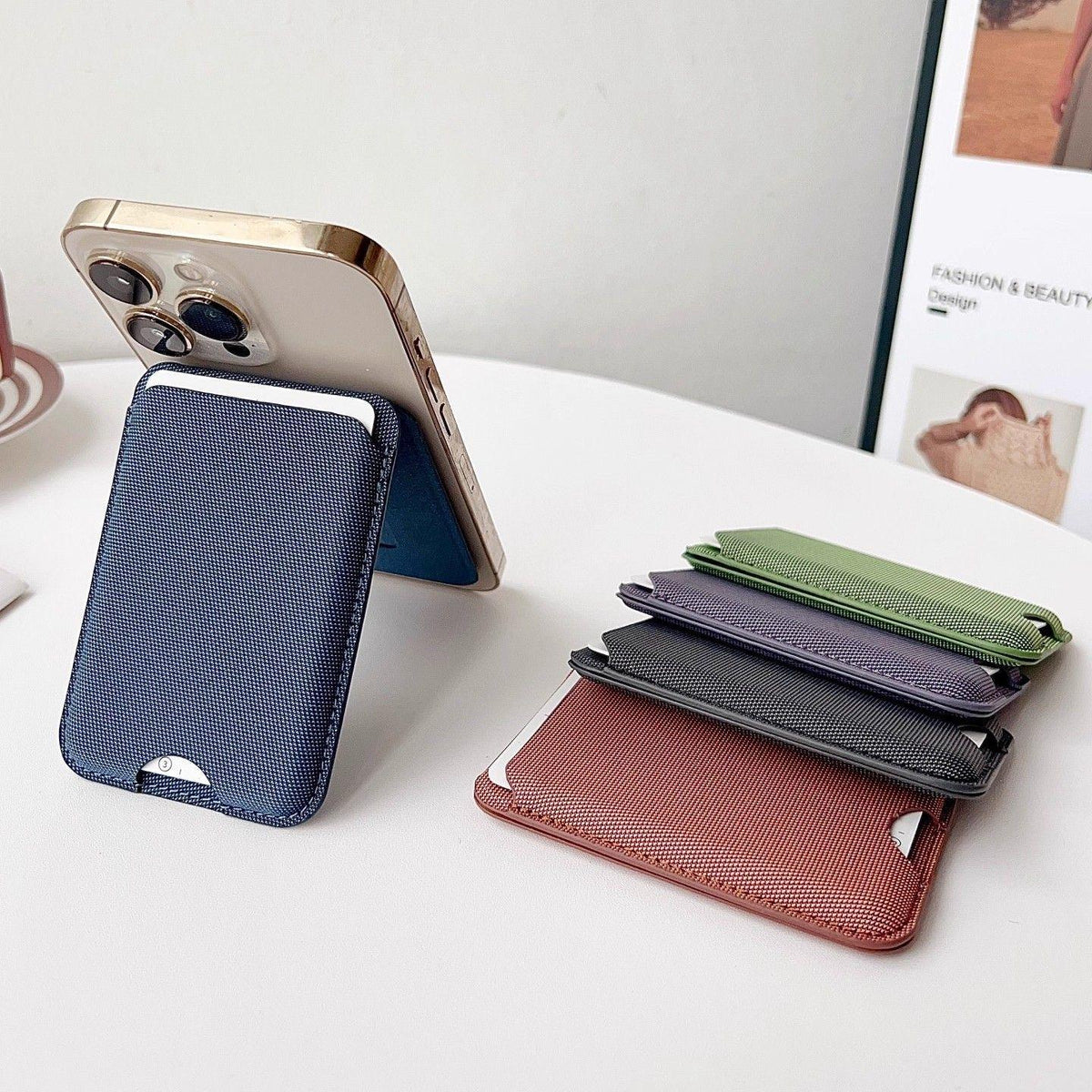Slim Textile MagSafe Card Holder – 4 Cards | N52 Magnetic - Plum