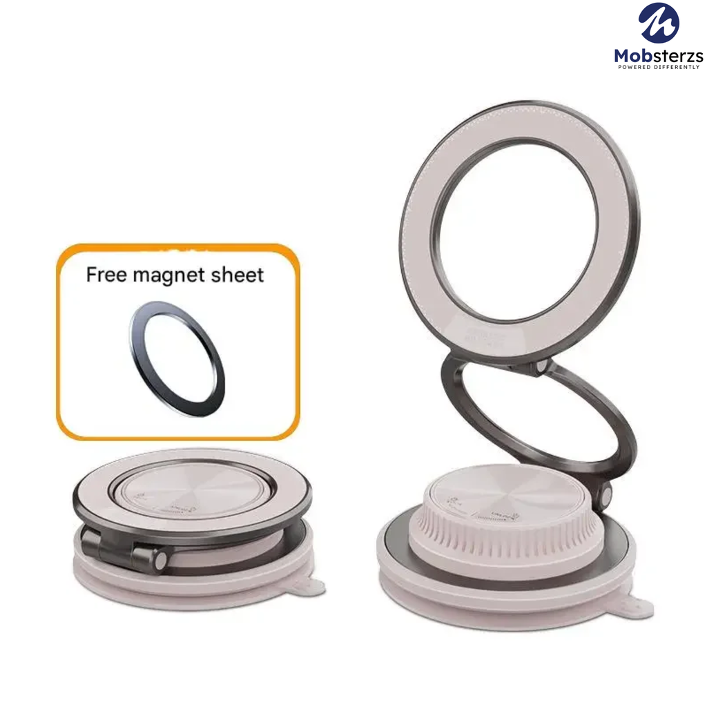 Magnetic Vacuum Phone Mount Holder – Ultra Thin, 20KG Hold, 360° Rotation (Beige)