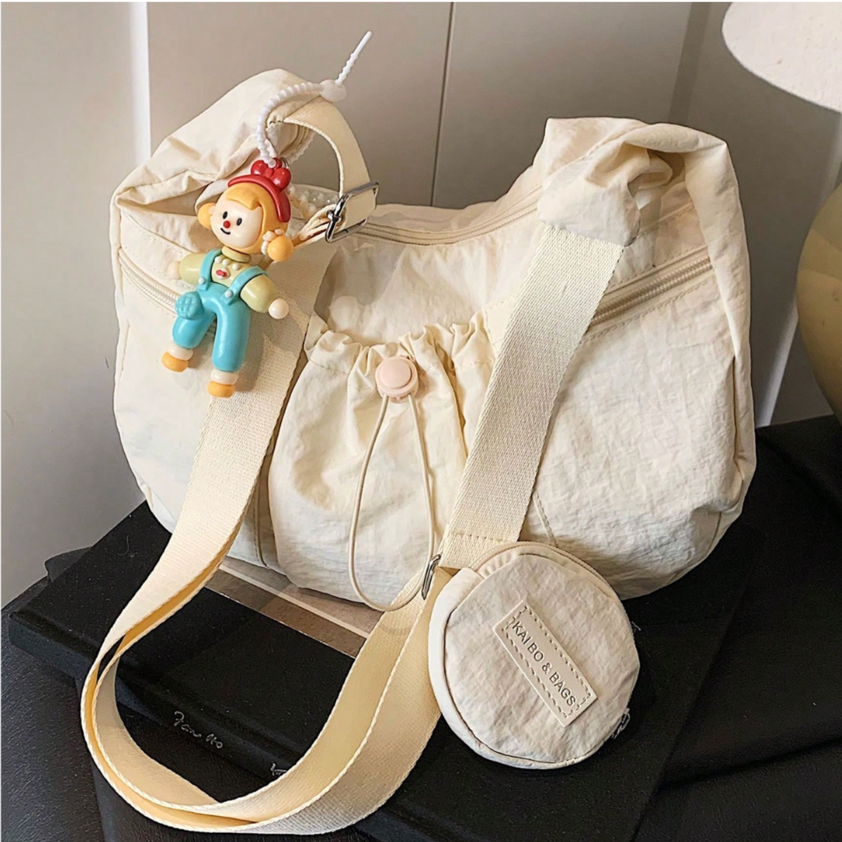 Mobsterzs Waterproof Nylon Crossbody Tote Bag (Off-White)