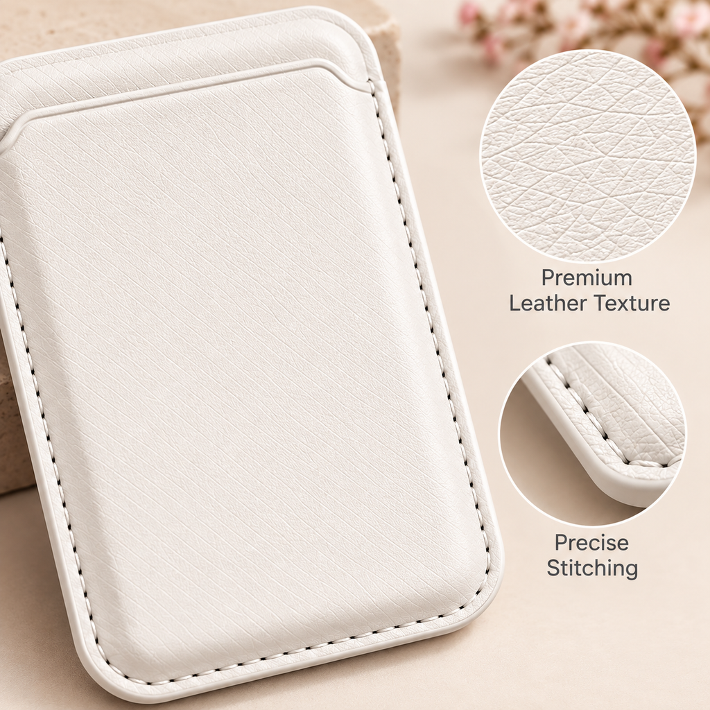 Premium Magnetic Leather Card Holder | N52 Magnet & RFID Block - Ivory