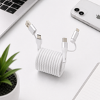 2 Meter 4-in-1 Self-Winding Magnetic Cable – Fast Charging Multi Device Cable (White)