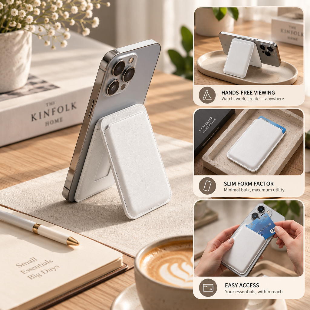 Premium Magnetic Leather Card Holder | N52 Magnet & RFID Block - Ivory