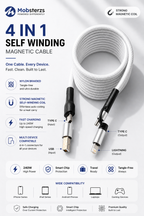 2 Meter 4-in-1 Self-Winding Magnetic Cable – Fast Charging Multi Device Cable (White)