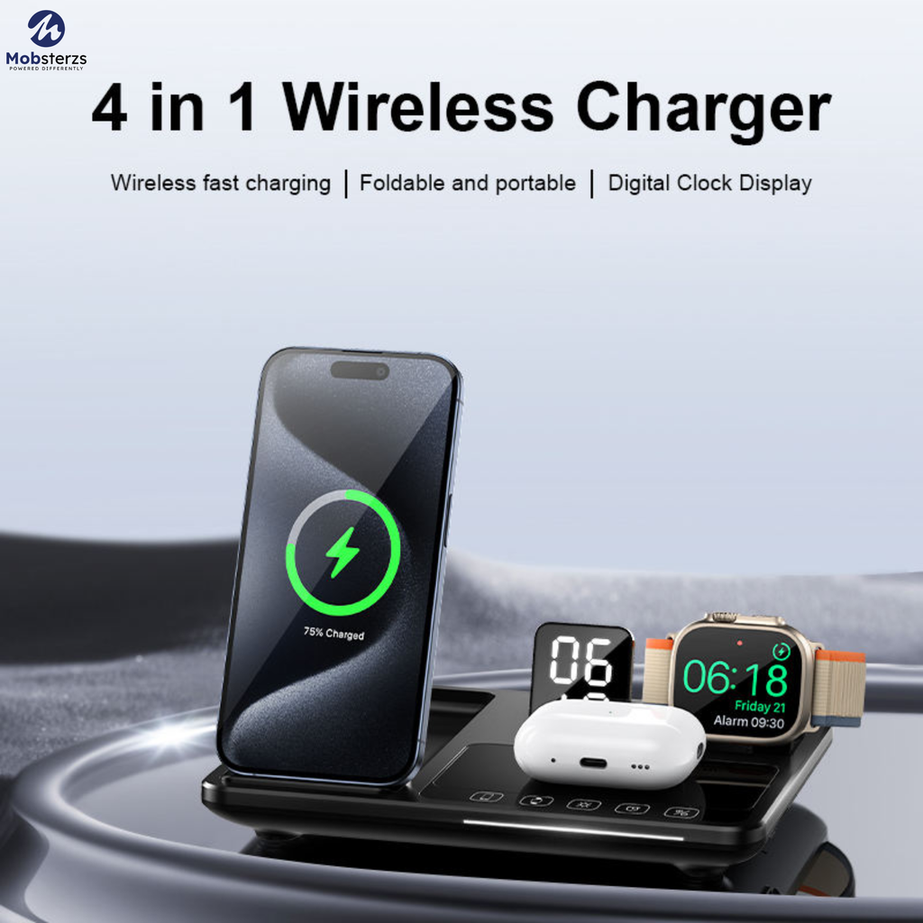 4-in-1 Fast 15W Portable Multi-Functional Wireless Charging Dock