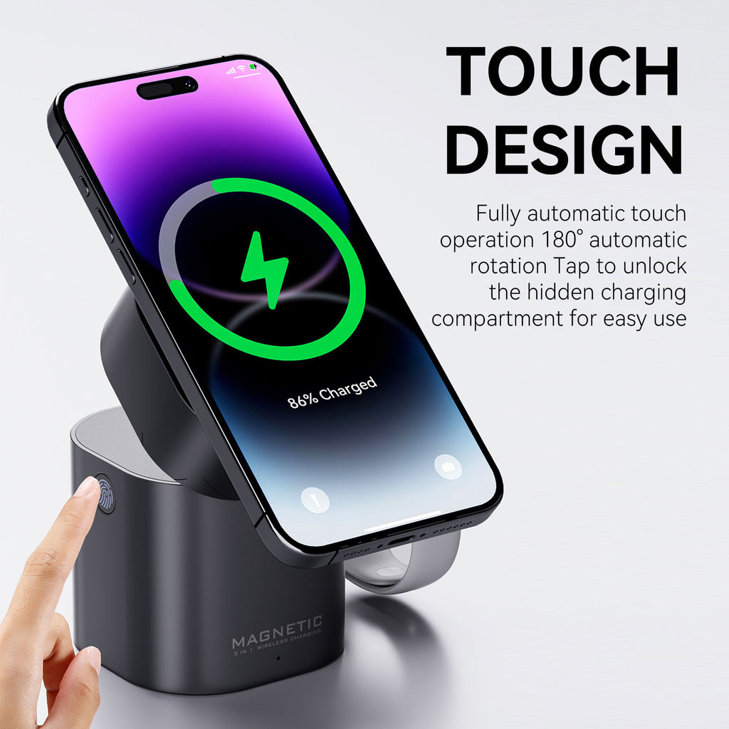 3-in-1 Magnetic Wireless Charging Station, 15W Fast Charger for Phone, Watch & Earbuds