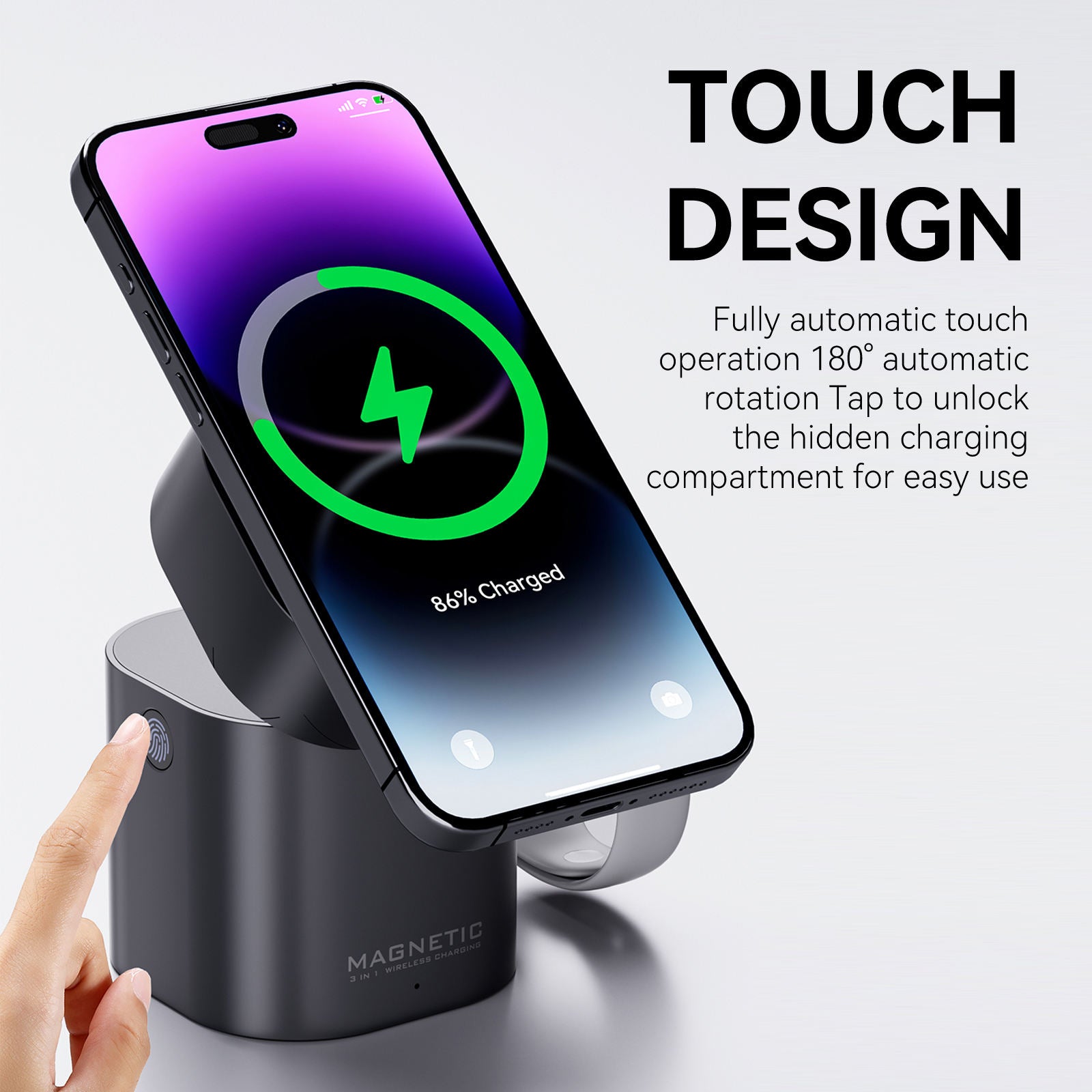 3-in-1 Magnetic Wireless Charging Station, 15W Fast Charger for Phone, Watch & Earbuds